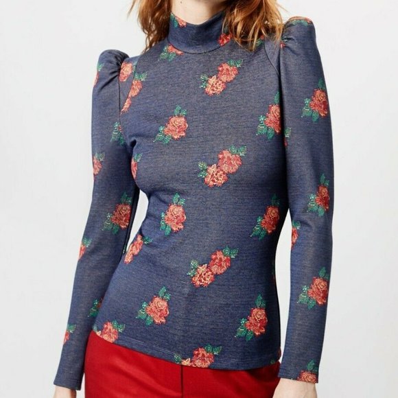 Smythe Tops - SMYTHE Puff Sleeve Floral Wallpaper Knit Blouse S